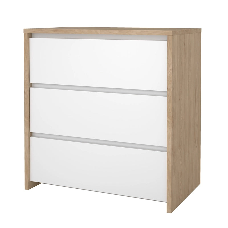 Blanco / Jackson Hickory y Blanco de alto brillo | Cajonera de 3 cajones | Montaje entre 2 personas
