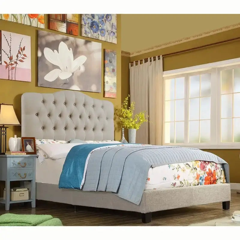 Marco de cama tapizado con botones capitoné color crema/beige/gris/carbón | Individual/Matrimonial/Queen/King | 1-2 personas