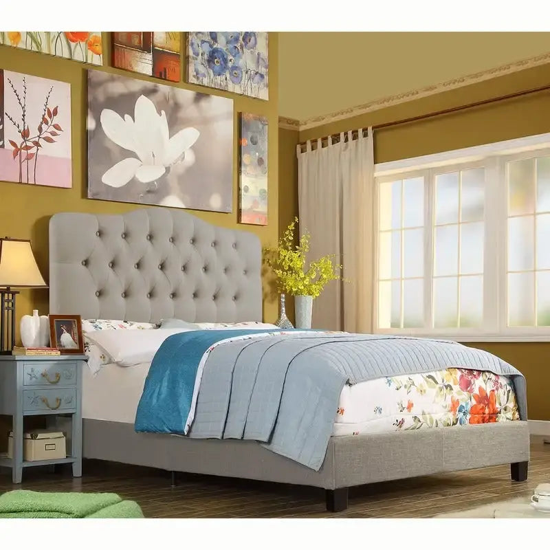 Marco de cama tapizado con botones capitoné color crema/beige/gris/carbón | Individual/Matrimonial/Queen/King | 1-2 personas