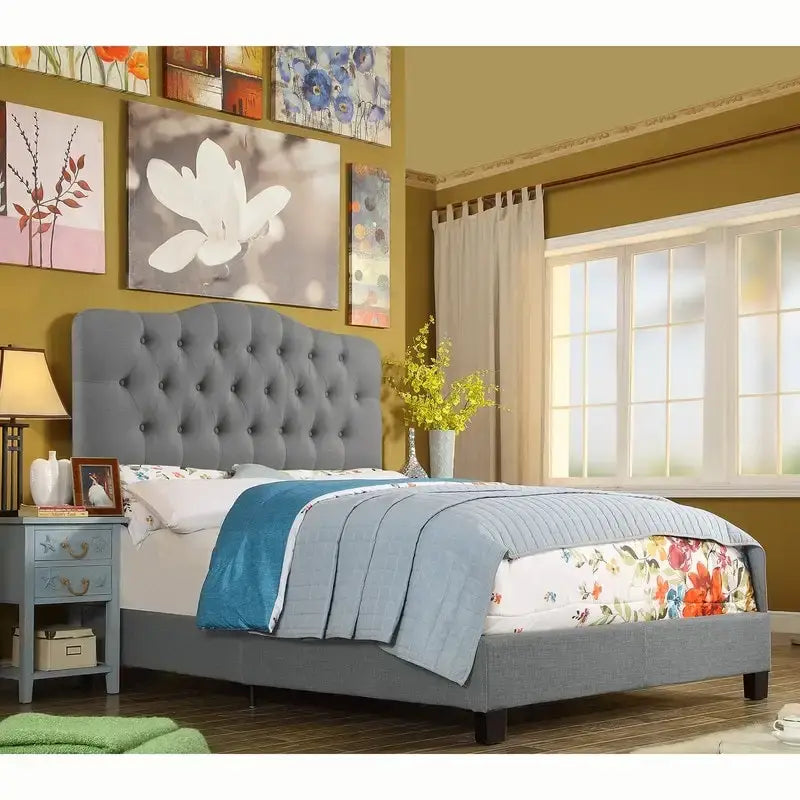 Marco de cama tapizado con botones capitoné color crema/beige/gris/carbón | Individual/Matrimonial/Queen/King | 1-2 personas
