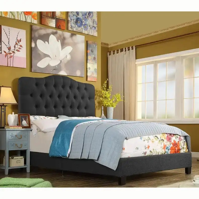 Marco de cama tapizado con botones capitoné color crema/beige/gris/carbón | Individual/Matrimonial/Queen/King | 1-2 personas