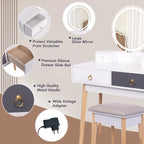 Tocador Blanco con Espejo LED, 4 Cajones y Taburete Acolchado – 1 Persona
