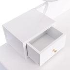 Tocador Blanco con Espejo LED, 4 Cajones y Taburete Acolchado – 1 Persona