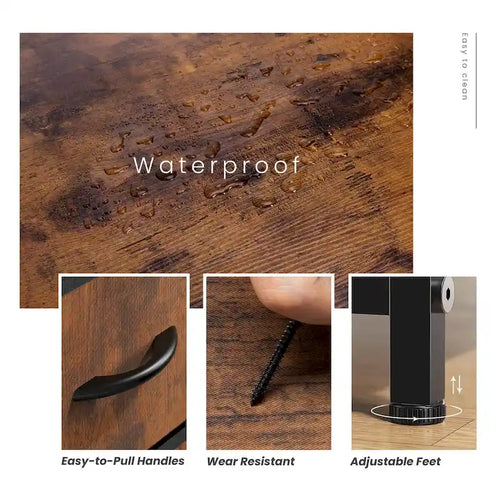 Cómoda de tela de 4 cajones con superficie de madera y estructura de metal – Blanco / Negro / Gris / Marrón