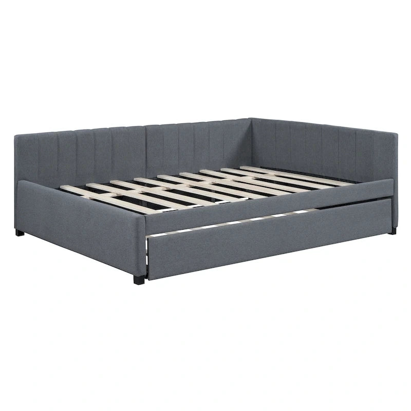 Sofá cama tapizado de lino tamaño completo con cama nido individual – Capacidad para 2 personas