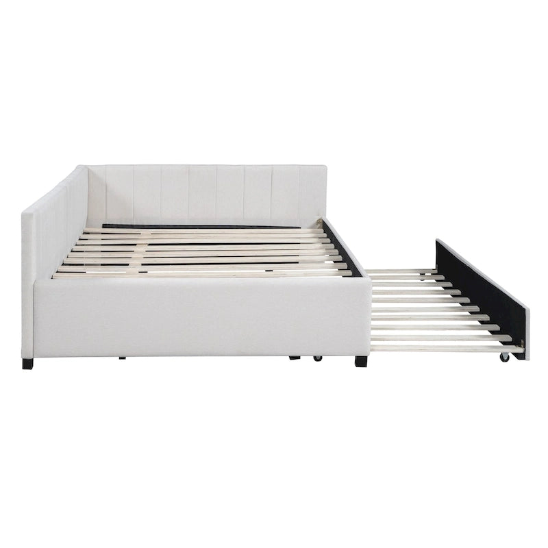 Sofá cama tapizado de lino tamaño completo con cama nido individual – Capacidad para 2 personas