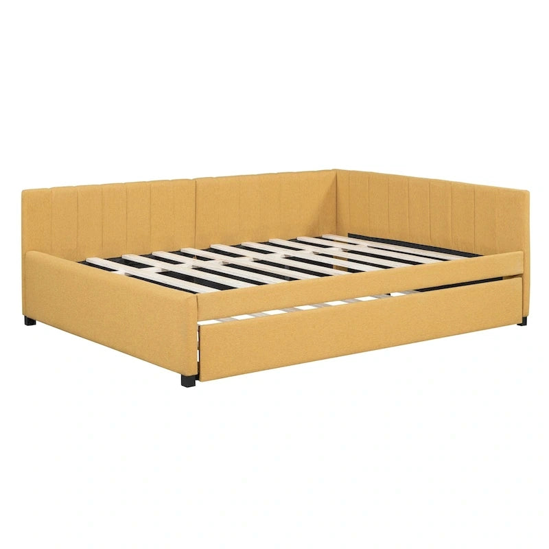 Sofá cama tapizado de lino tamaño completo con cama nido individual – Capacidad para 2 personas