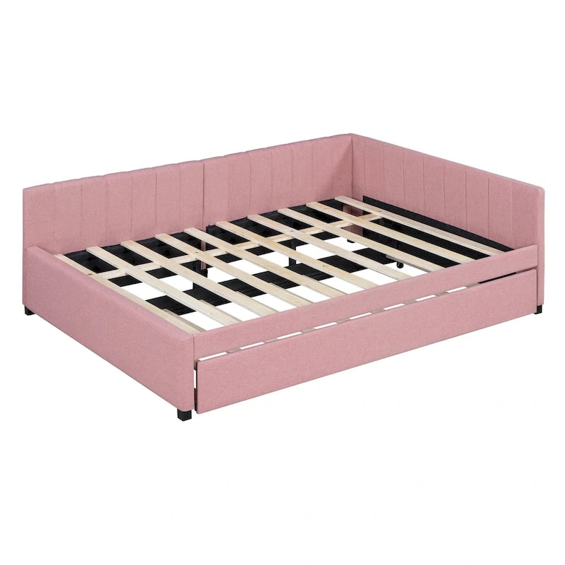 Sofá cama tapizado de lino tamaño completo con cama nido individual – Capacidad para 2 personas