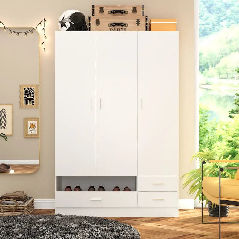 Juego de armario y tocador modernos blancos – Muebles de almacenamiento para dormitorio de 1 persona