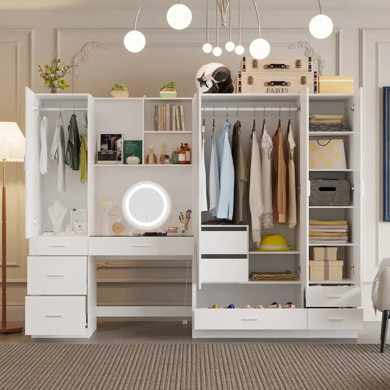 Juego de armario y tocador modernos blancos – Muebles de almacenamiento para dormitorio de 1 persona