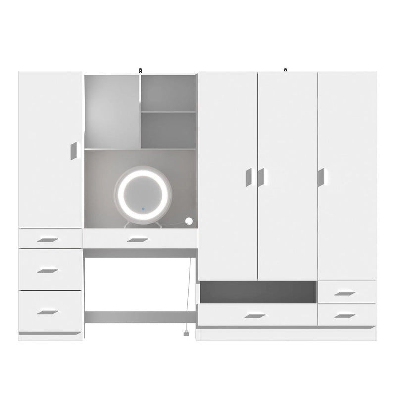 Juego de armario y tocador modernos blancos – Muebles de almacenamiento para dormitorio de 1 persona