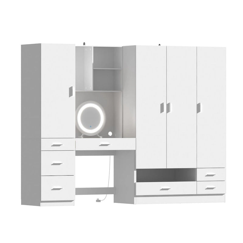 Juego de armario y tocador modernos blancos – Muebles de almacenamiento para dormitorio de 1 persona