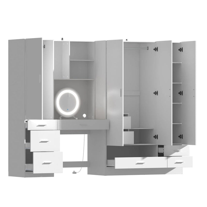 Juego de armario y tocador modernos blancos – Muebles de almacenamiento para dormitorio de 1 persona