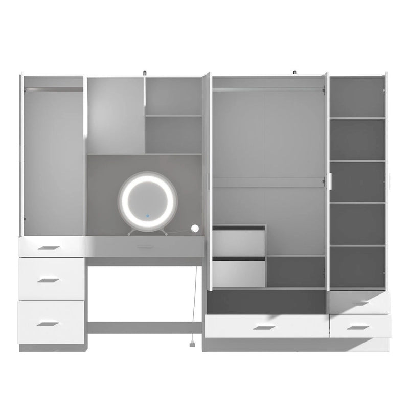 Juego de armario y tocador modernos blancos – Muebles de almacenamiento para dormitorio de 1 persona