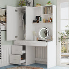 Juego de armario y tocador modernos blancos – Muebles de almacenamiento para dormitorio de 1 persona