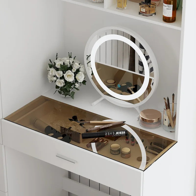 Juego de armario y tocador modernos blancos – Muebles de almacenamiento para dormitorio de 1 persona
