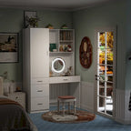 Juego de armario y tocador modernos blancos – Muebles de almacenamiento para dormitorio de 1 persona