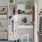 Juego de armario y tocador modernos blancos – Muebles de almacenamiento para dormitorio de 1 persona