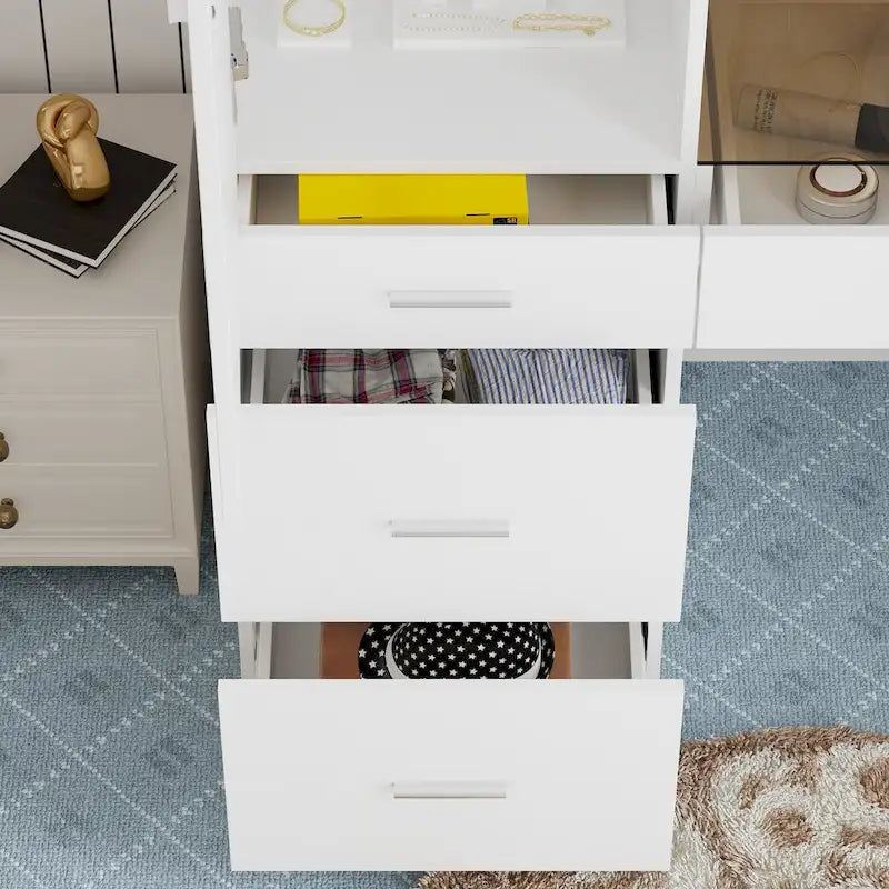 Juego de armario y tocador modernos blancos – Muebles de almacenamiento para dormitorio de 1 persona