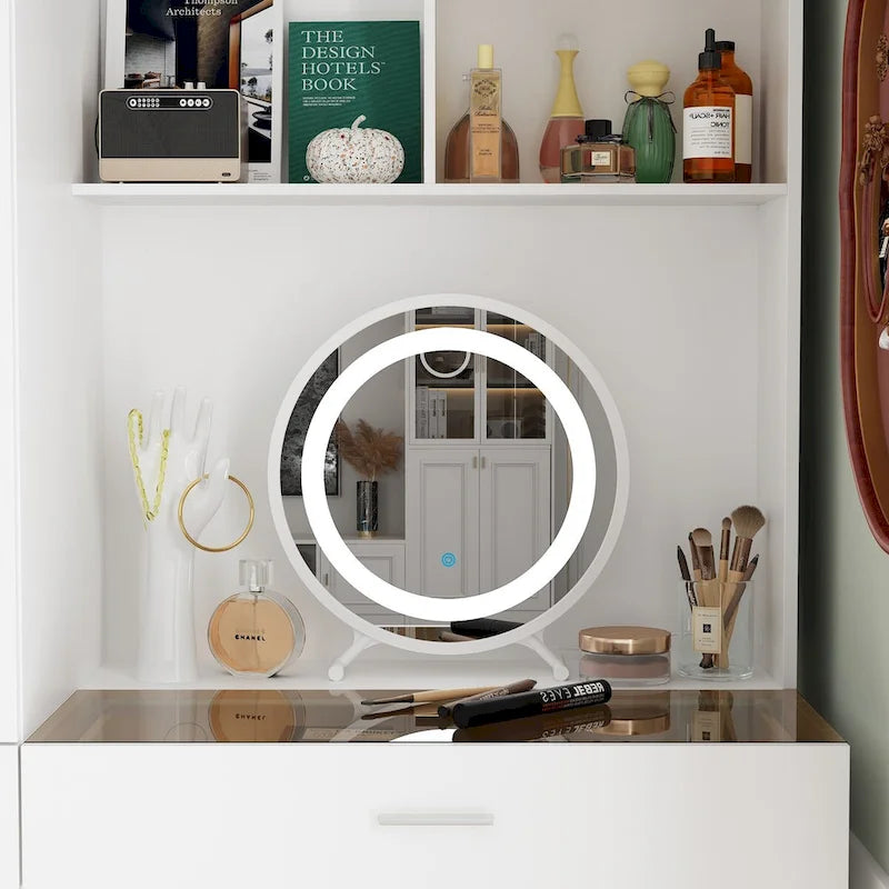 Juego de armario y tocador modernos blancos – Muebles de almacenamiento para dormitorio de 1 persona