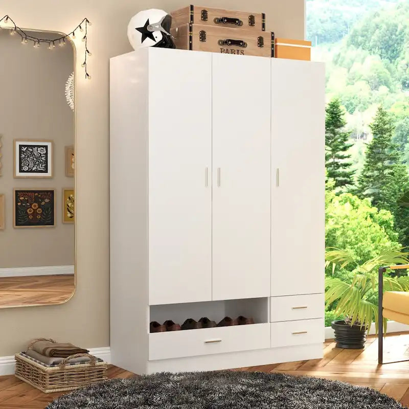 Juego de armario y tocador modernos blancos – Muebles de almacenamiento para dormitorio de 1 persona