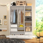 Juego de armario y tocador modernos blancos – Muebles de almacenamiento para dormitorio de 1 persona