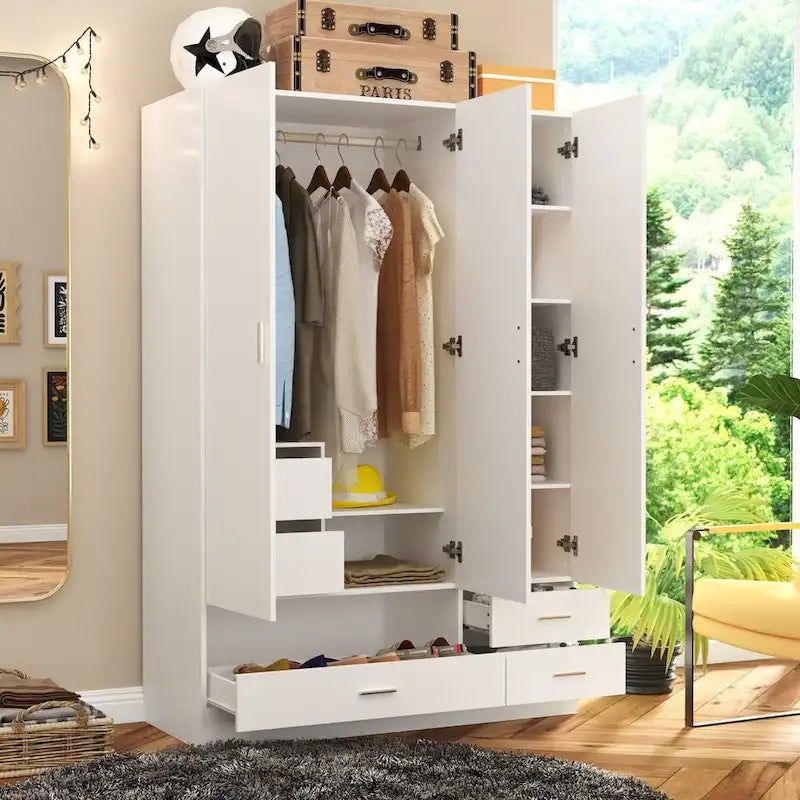Juego de armario y tocador modernos blancos – Muebles de almacenamiento para dormitorio de 1 persona