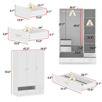 Juego de armario y tocador modernos blancos – Muebles de almacenamiento para dormitorio de 1 persona