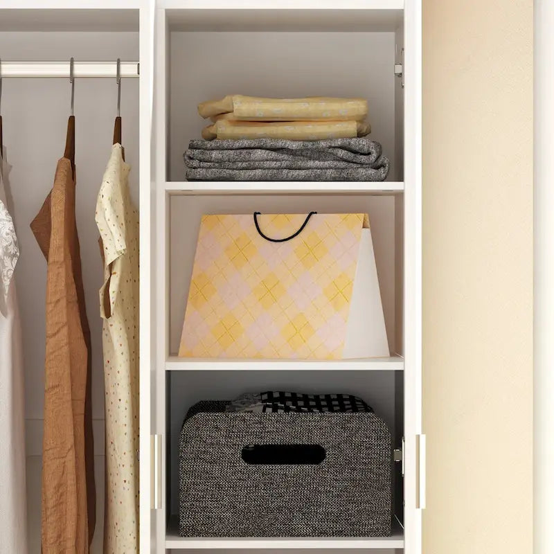 Juego de armario y tocador modernos blancos – Muebles de almacenamiento para dormitorio de 1 persona