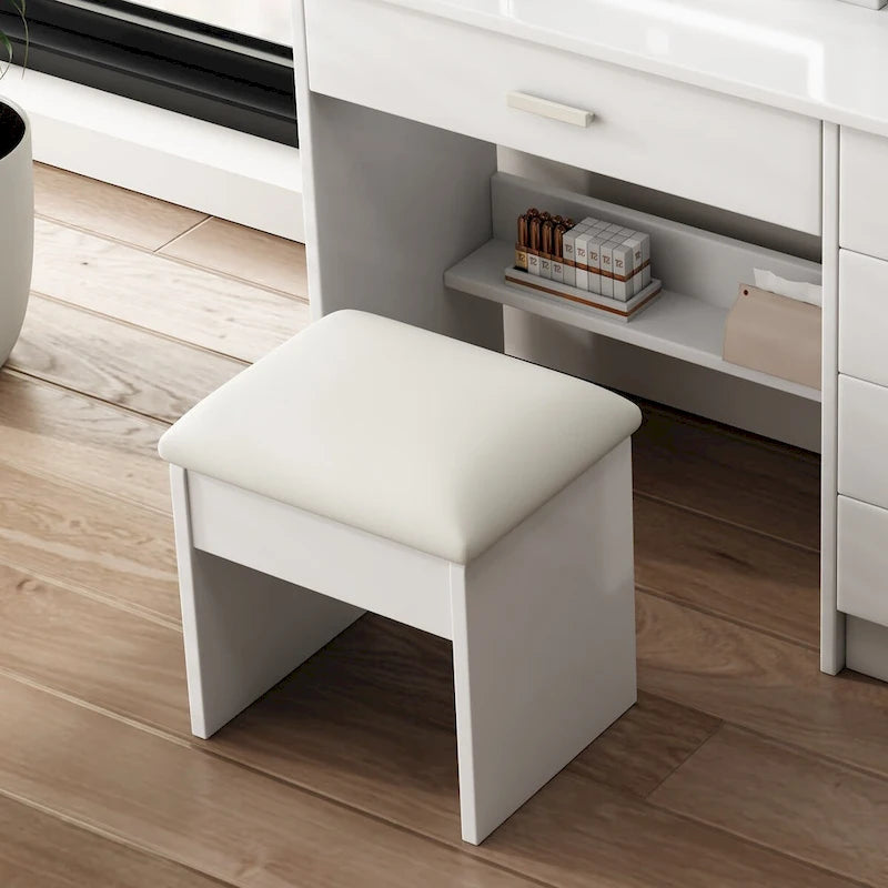 Vanity Desk with Mirror and Lights with open shelves and Chair,Table Set with 3 Color Lighting Brightness Adjustable,5 Drawers